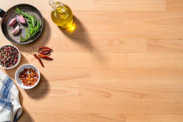 istock Spices and herbs border on kitchen table top. Copy space 2171532492