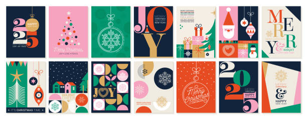 Christmas and New Year posters and greeting cards set