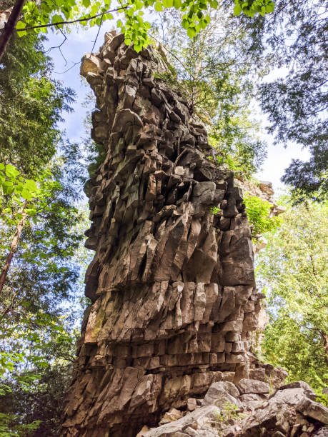 istock Towering Rock Formation in a Lush Forest Landscape 2171536125