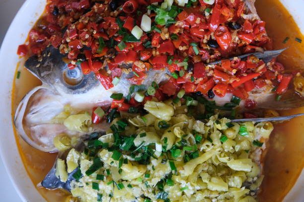 fish head cooked with two types of pepper, Sichuan cuisine