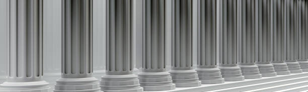 istock Marble columns and stairs, Classical pillars row in a building facade. Stone colonnade detail. 2171609444