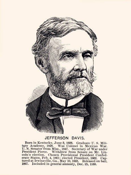 JEFFERSON DAVIS 1808-1889, WAS AN AMERICAN POLITICIAN, WHO SERVED AS PRESIDENT OF THE CONFEDERATE STATES FROM 1861 TO 1865... xxxl Portrait of Jeferson Davis. Vintage engraving circa late 19th century. Digital restoration by pictore. confederate states of america stock illustrations