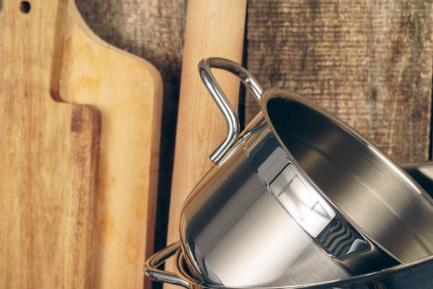 Set of dishware against old wooden background