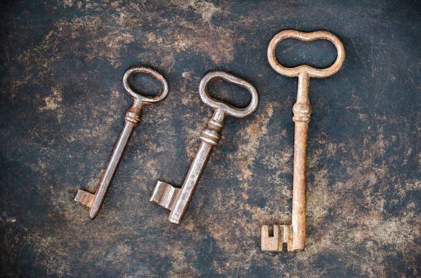 istock Vintage keys, escape room game background 2171615379