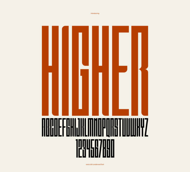 illustrations, cliparts, dessins animés et icônes de geometric condensed sans serif typeface, vector tall and massive simple minimal font, poster and advertising letters and numbers alphabet for logos headers or slogans. - épais