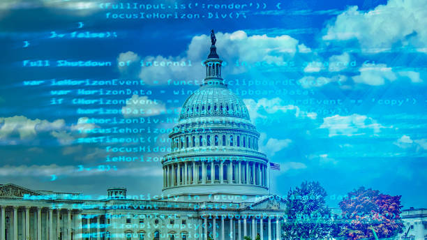 istock Digital politics, global networking, cyber security concept in futuristic glowing low polygonal style 2171617088