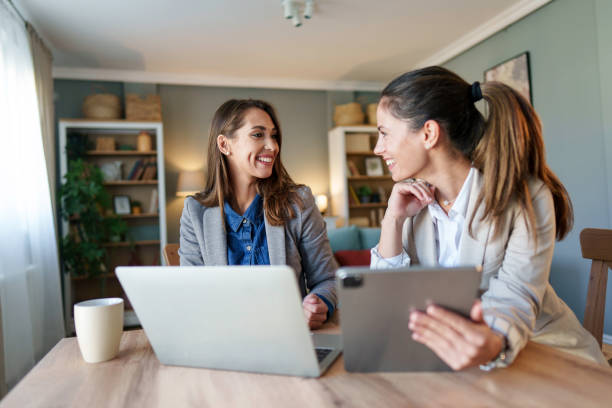 istock Caucasian Businesswomen Engaged in Creative Process at Home 2171618190