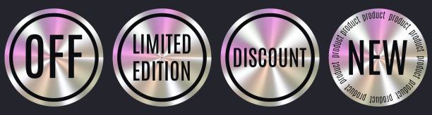 istock Stickers with holographic effect. Oval sticker design with the inscription Limited edition, off, discount, new product. Sticker design with text in a circle 2171631293