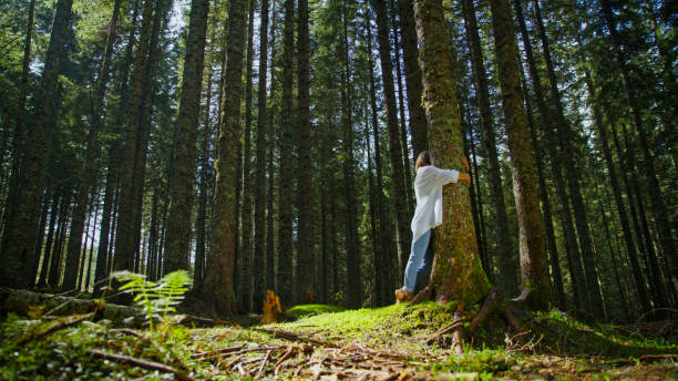 istock Caucasian Woman in Forest Hugging Tree 2171639499