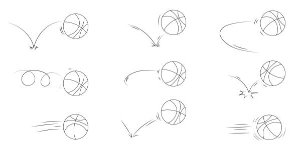 istock Doodle sport basketball ball trajectory bounce collection. Line hand drawn balls set. 2171650280
