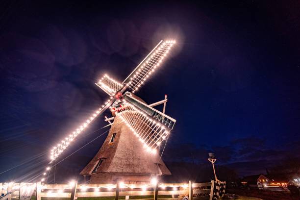 istock Illuminated windmill in Ameland, Netherlands, captured at night 2171652919