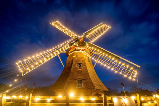 istock Illuminated windmill in Ameland, Netherlands, captured at night 2171652921