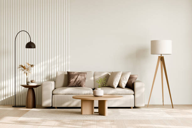 istock Modern minimalist living room design with neutral tones. 3d render. 2171655043