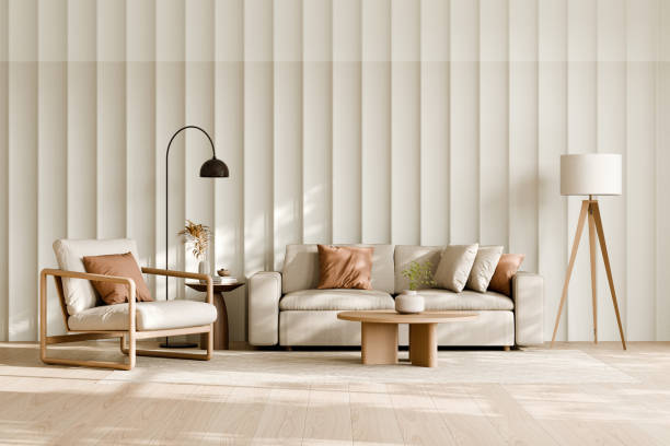 istock Modern living room with a beige and warm color palette. 3d render. 2171655062