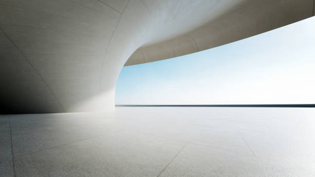 istock 3d render of abstract curve structure futuristic architecture with empty concrete floor 2171657212