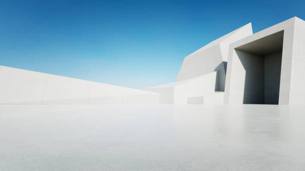 istock 3d render of abstract modern concrete architecture with empty cement floor, minimal exterior, car presentation background 2171657215