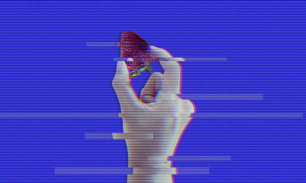 istock Hand holding strawberry with glitch effect 2171658811