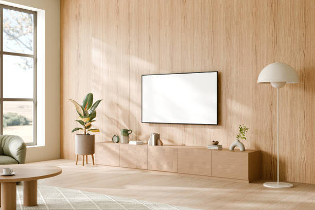 istock Modern minimalist living room with simple decor elements. 3d render. 2171659157