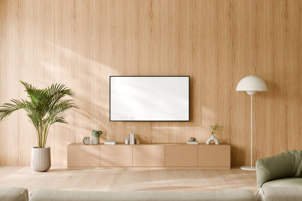 istock Modern minimalist living room with wooden panel wall. 3d render. 2171659161