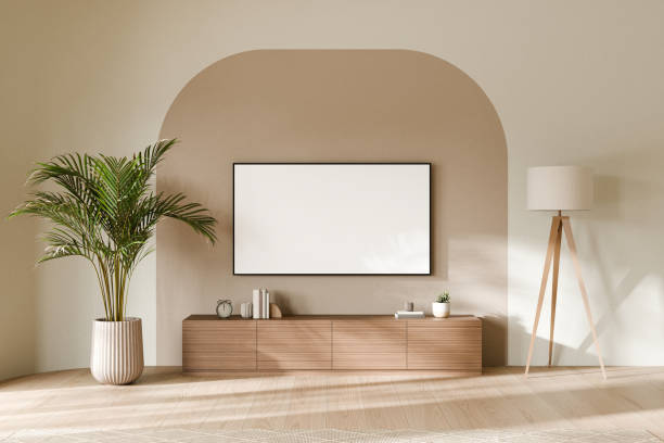 istock Modern minimalist living room with decor and TV stand. 3d render. 2171659171