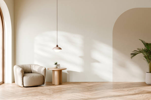 istock Minimalist interior with armchair, table, and plant decor. 3d render. 2171659175