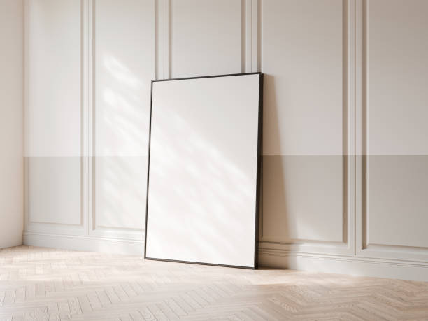 istock Black frame with blank poster standing on the wooden floor. 3d illustration. 2171665090