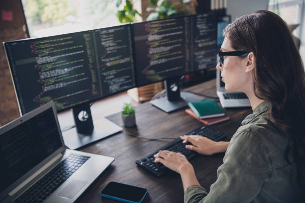 istock Photo of smart lady hardware expert organize database fix bugs remove virus working day comfort space indoor room workstation 2171683909