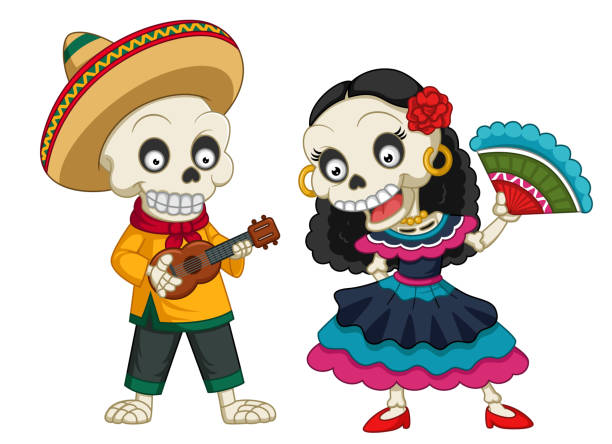 istock The day of the Dead. Mariachi skeleton dancing with musical instruments 2171684191