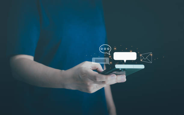 istock Businessman using mobile phone for chat, live message online. Concept of network communication, smart connection, text message, web media, application icon, cyberspace chatting, social network. 2171685951