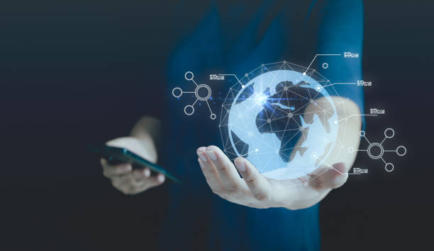 istock Global business internet connection application technology and digital marketing, man Hand holding virtual Globe. Concept of cyberspace communication, future network, digital innovation, futuristic. 2171685954