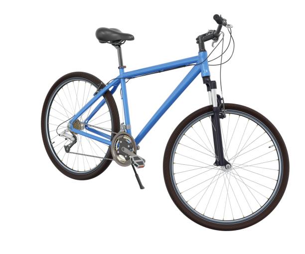 istock Blue bicycle standing on kickstand, front side view isolated on white background, 3D illustration 2171692774
