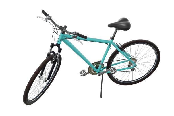 istock Blue teal bicycle standing on kickstand, side top view isolated on white background, 3D illustration 2171692781