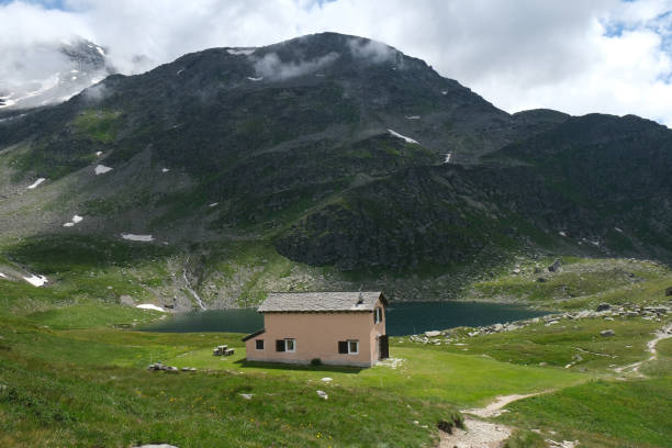 Amidst the unexpected beauty of summer, a snowy alpine landscape unfolds high atop mountain summits. Nature's contrasting elements create a serene panorama, where lush greenery meets lingering snow, crafting a picturesque scene in the heart of the Swiss mountains.