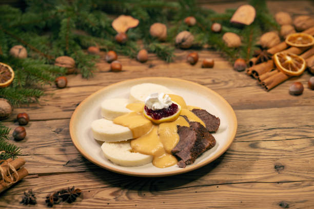 typical Czech meal called svickova at Christmas time