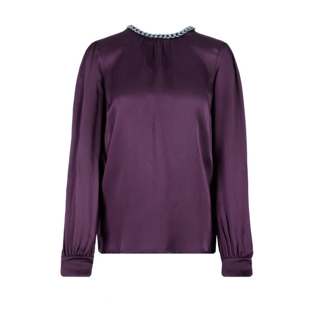istock Women's Shiny Purple Collar Neck Blouse 2171700806