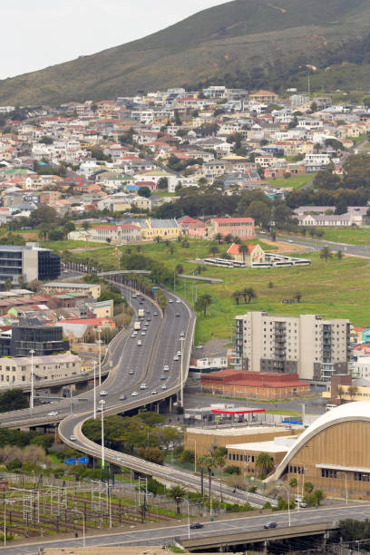 Roads leading to the mountainous range surrounding Cape Town.