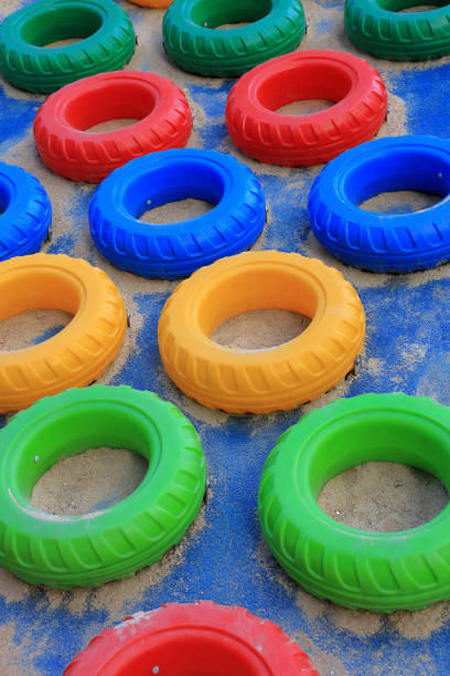 Playground built with old tires for children plays