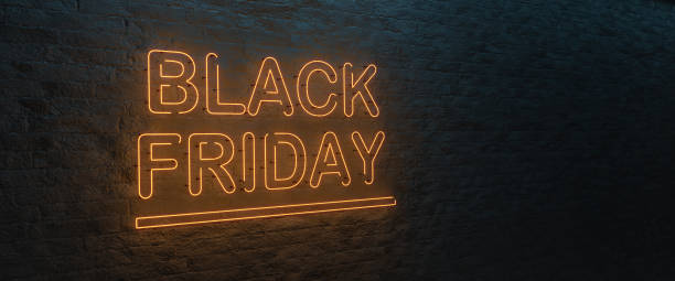istock Black Friday neon sign on a brick wall. 3d render, web banner format 2171707243