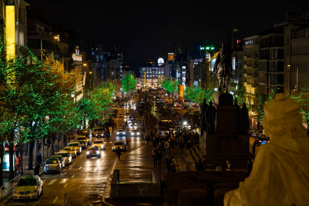 Wenceslas square at Christmas time, Prague, Czech Republic