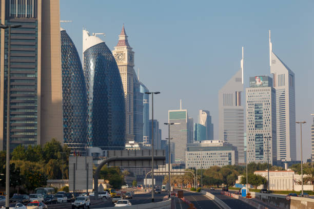 A group of Modern architecture skyscraper towers in Dubai, United Arab Emirates