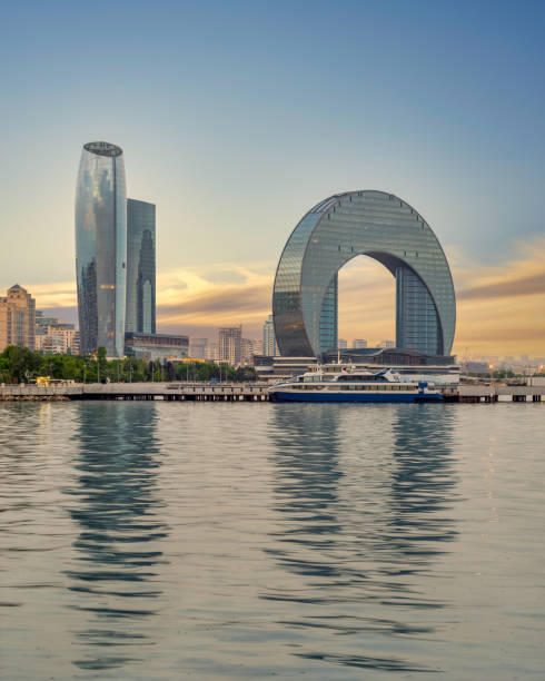 istock Crescent Development Project Showcasing Modern Architecture Along Baku's Caspian Sea Coast at Sunset 2171716314