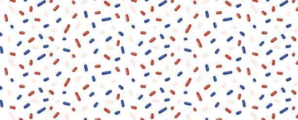istock Festive American or Australian or English seamless pattern with confetti or sprinkles for donuts. National flag colors. 2171716648