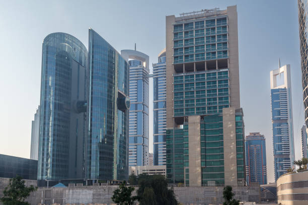 A group of Modern architecture skyscraper towers in Dubai, United Arab Emirates