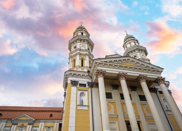 Cathedral towers against the evening sky