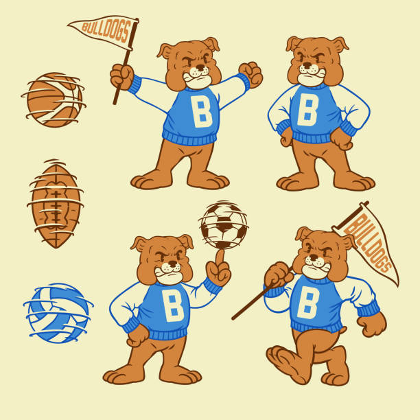 Vector Set of Bulldog Sport Mascot in Vintage Style