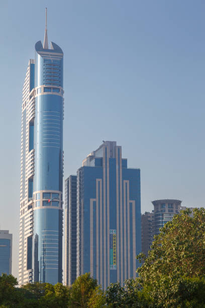 A group of Modern architecture skyscraper towers in Dubai, United Arab Emirates