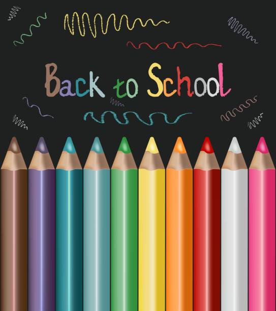 Back to school banner template Back to school banner template. Kids educational web design. Illustration of colored pencils with dynamic stroke and doodle. Close-up. kindergarten portfolio stock illustrations