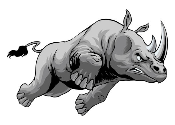 istock Hand Drawn Illustration of Angry Rhino Vintage 2171722373