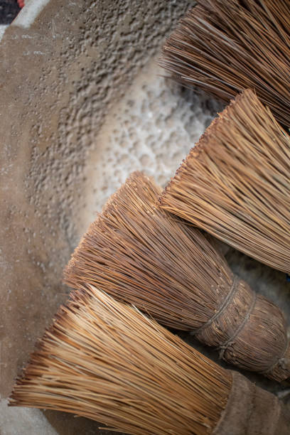 Group of small old retro style reed washing up brushes