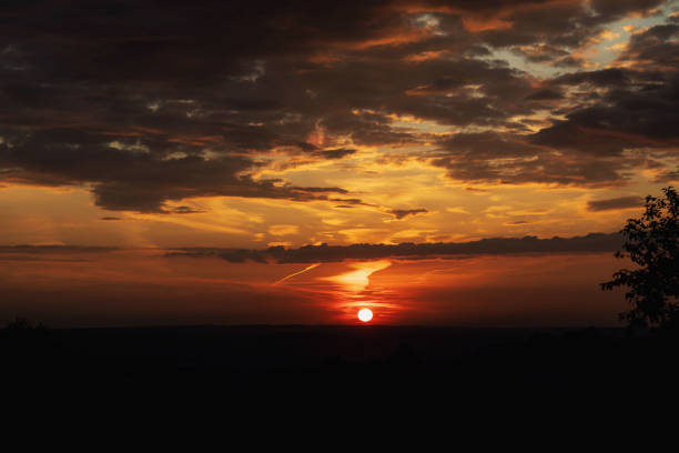sunset with clouds filmed in September in a Chuvash village